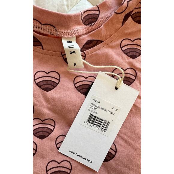 NWT Huxbaby Kids Pink Rainbow Hearts Swirl Swing Dress Girls Size 8 - Picture 4 of 4